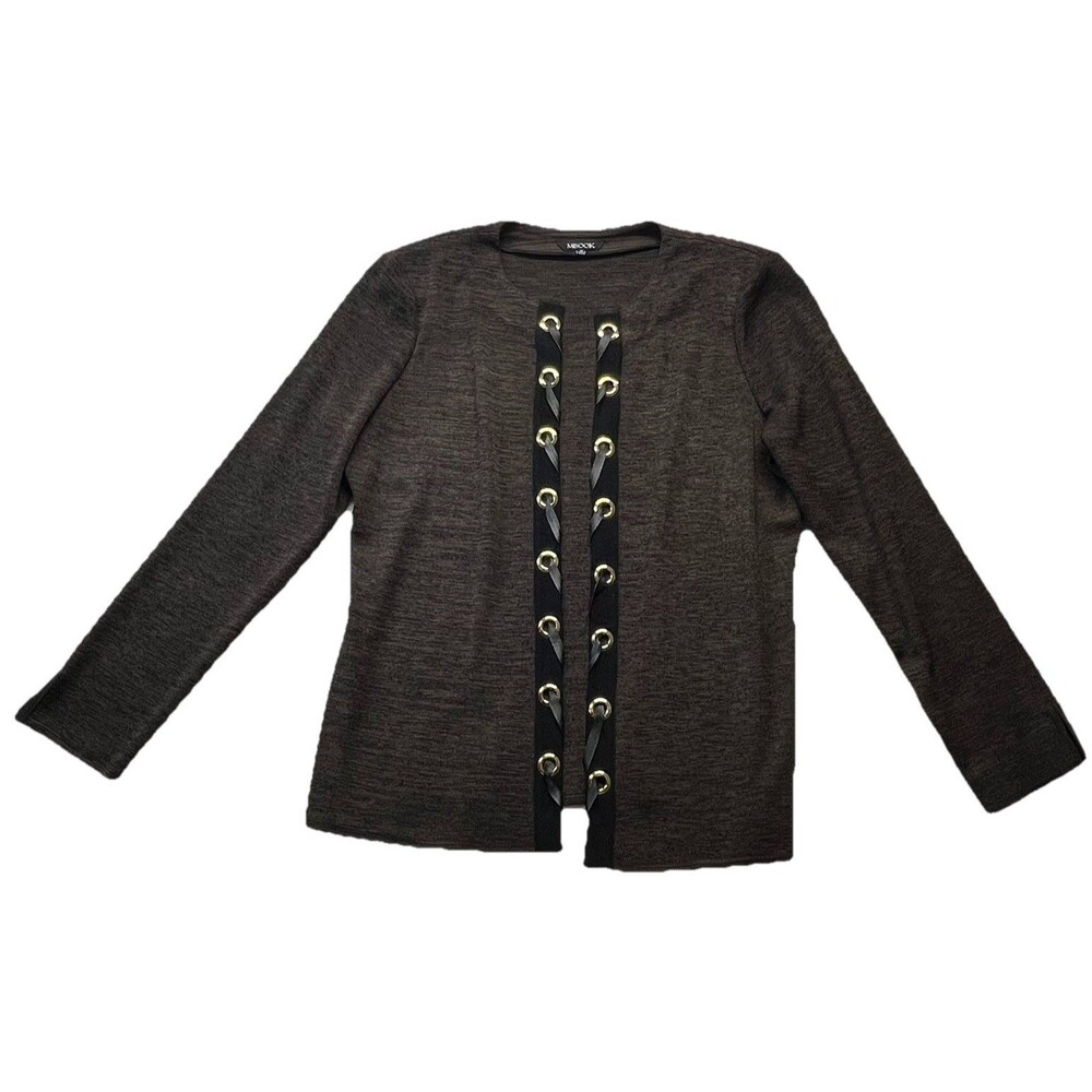 MISOOK Sweater Womens M Brown Cardigan Blazer Metal Grommet Quiet Luxury